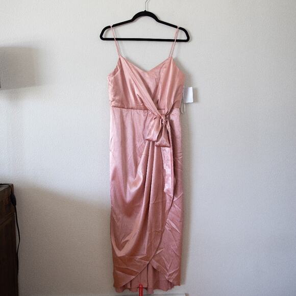 AFTER SIX Faux Wrap Midi Dress with Draped Tulip Skirt Desert Rose - Picture 2 of 7